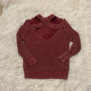 VENUS Off-the-Shoulder Burgundy Sweater